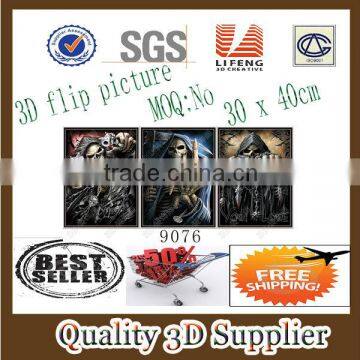 Guangzhou Lifeng Item No 9076 Lenticular Handsome skeleton skull head 3D Picture with flip effect in stock