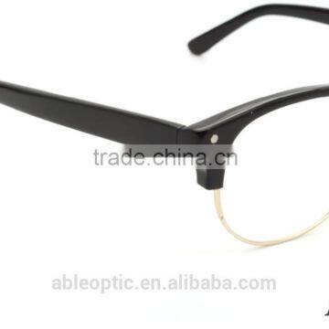 2015 Hotselling Round Black Acetate Hand Made Spectacles Optical Frames Eyewear Eyeglasses With Half-rim Metal photo-3