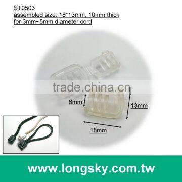 (#ST0503) transparent plastic cord end for 5mm cord