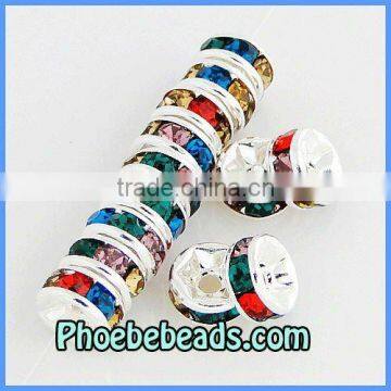 Wholesale 6mm Spacer Bead Rondelle Silver Alloy With Multicolor Crystal Rhinestone Handmade Jewelry Bracelets Findings RRS-A601A