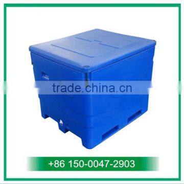 600L Size LLDPE+PU insulated cooler for fish cooling (by four side forklift )