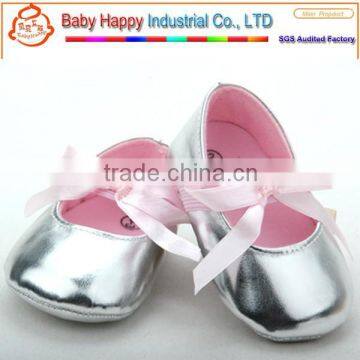 PU leather little girl baby silver dress shoe