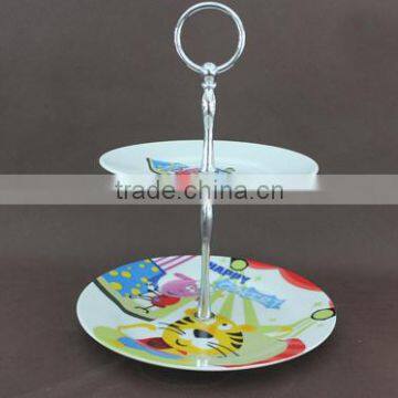 Hot sale 2 Tier White Ceramic Cake Plate Stand Creative Tableware