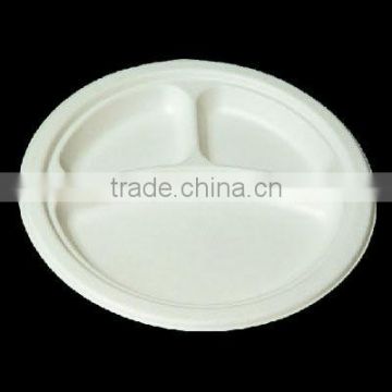 10" 3-grid paper pulp/bagasse plate biodegradable tableware printable