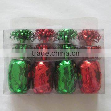 HOT SALE 12PCS Red / Green Glitter Metallic PP Ribbon Gift Bows Package