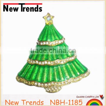 Fashion jewelry enamel Christmas tree brooch pin with crystal