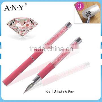 ANY Professional Nail Art Flower Painting Design Nail Art Pink Rhinestone Sketch Nail Brush Painting