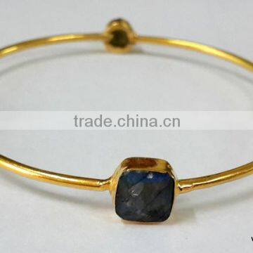 Labradorite Cushion Brass Gold Plated Bangles, Brass Gemstone Bangle, Fashionable Gemstone Bangle