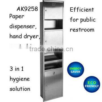 public washroom hygiene 3 in 1 combination,with hand dryer,paper dispenser,wastebin