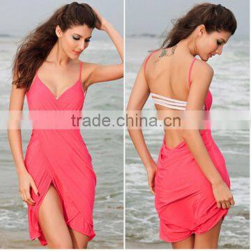 JPSKIRT1605016 Summer Dress 2016 Sexy Backless Sling Strap Back Chiffon Beach Dress