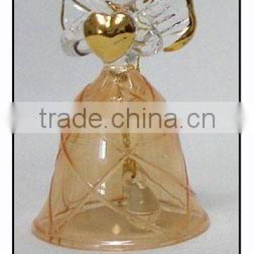 Chirstmas Orange Hanging Glass Angel Bell with Golden Hearts