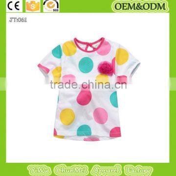 2015 new 100%cotton t-shirt Children's t-shirt hot seller kids clothing custom kids plain Dot neck t shirt girl t-shirt