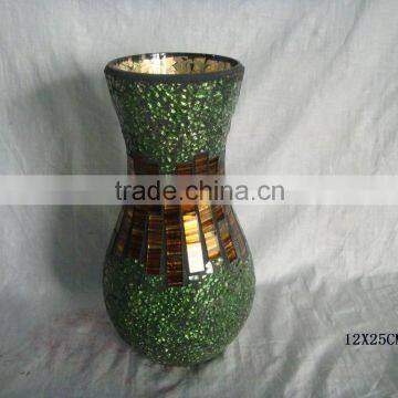 GREEN MOSAIC GLASS VASE IN D12 X H 25 CM