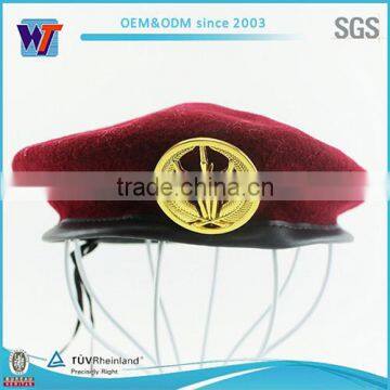 Maroon caps with metal badge two metal holes army beret caps                        
                                                Quality Choice