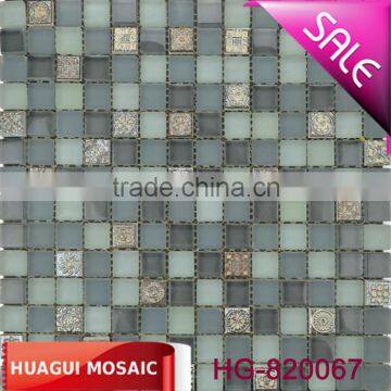 New selling blue crystal glass mix beautiful decorative pattern ceramic mosaic tile