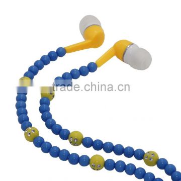 Blue beads necklace earphone with diamond