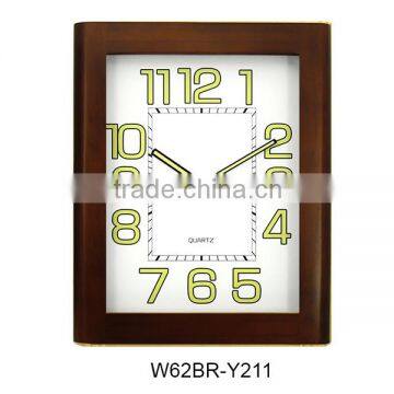 2016 luminous rectangle wooden pine wall clock (12W62BR-Y211)