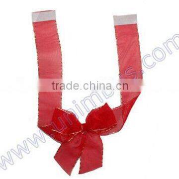 pre-tied organza bows with a peelable adhesive strip on streamer