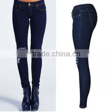 2016 Autumn Fashion Women Knee Holes Destroyed Stretch Jean Pants Ladies Low Waist Skinny Butt Lift New Model Jeans Pent Style