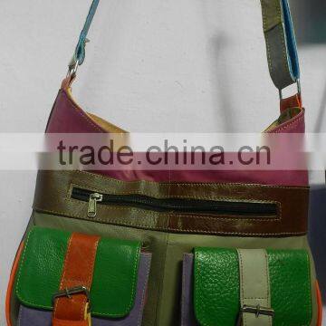 recycle leather shoulder bag/real leather bags in multi color from venus craft