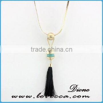 New Oval Nature Stone Velvet Tassel Necklace Long Chain Pendant Necklace