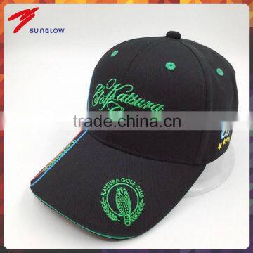 Hot selling customized embroidered black cotton twill golf cap and baseball cap