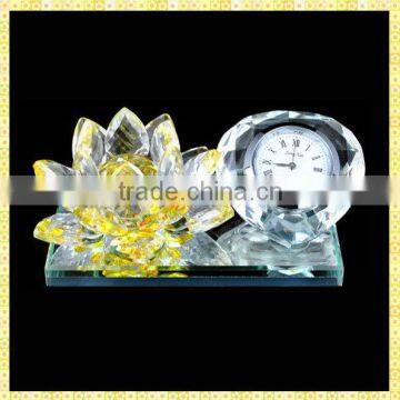 Handmade Unique Exquisite Crystal Lotus Clock Set For New Year Business Gifts Souvenirs