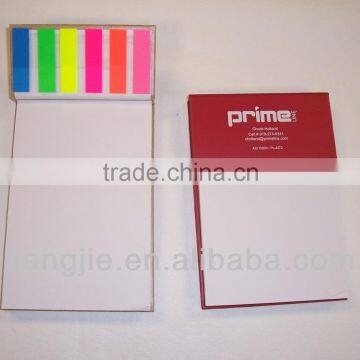 Memo pad containing sticky multi-colored tabs