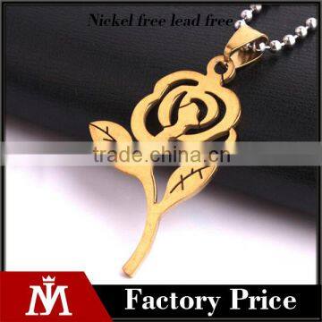 gold rose necklace stainless steel flowers pendant chain necklace wholesale fashion jewelry
