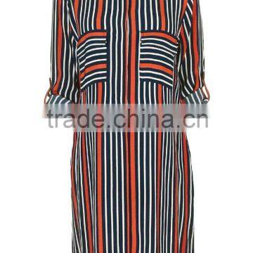 Fashion Long Sleeve Stripe Shirt dress ladies new model dress 2016