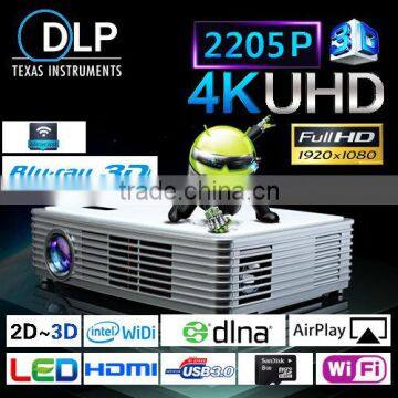 Android 4.2.2 Smart Projector / 1080P HD, 2205P Blu-ray 3D Projector Supports WiFi Display, Miracast, DLNA, Airplay