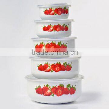 5Pcs Flower Decal Printed Enamel Salad Mixing Bowl Set Food Storage Container photo-6