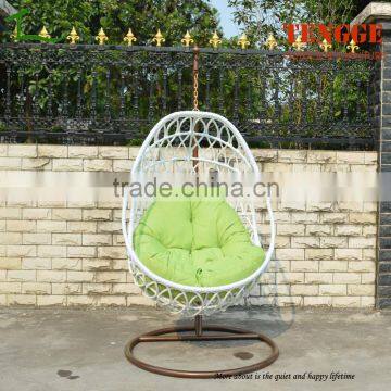 Single seat white rattan hanging chair for outdoor