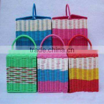 Colorful woven plastic storage baskets empty wholesale for storage