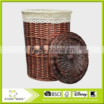 Round Wicker Laundry Basket With Lid and Linen Liner,Pack of 2 photo-2