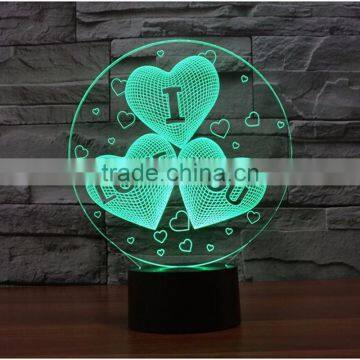 2017 Valentine's Day Gift 7color 3d light Romantic LED Night Light Lamp toys for wedding