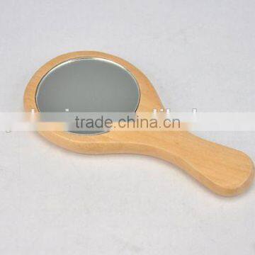 Round mirror with short handle / woden mirror