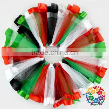 Posh Handmade Christmas Party Fluffy Red Green Black Tulle Satin Line Tutu Skirt For Baby Girls photo-3