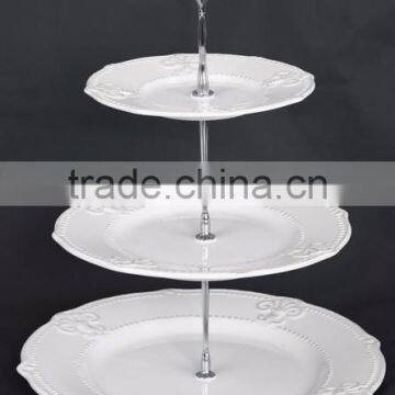 Ceramic cake stand 3 tiers,European-style embossed Cake Display Stand,Decorative Cake 3 Tier Stand