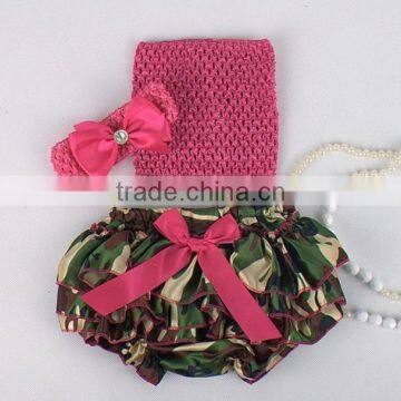 2015 Adorable Baby Diaper and Crochet Tube Top3 Sets , Satin Baby Bloomers, Baby Ruffle Bloomers photo-3