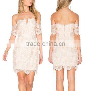 Sheer white lace overlay off shoulder wired V-neckline party dresses for girls of 18 years old HSd5204