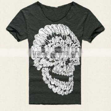 2016 Men Deep V Neck Summer Cotton Skull Print Slim T Shirt photo-6