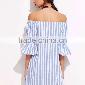 Stripe Design Women Sundress off Shoulder Latest Design Western Dress photo-2