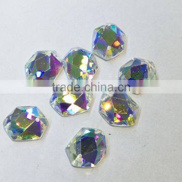 special shape flat back glass diamonds stone with holes for jewelry design