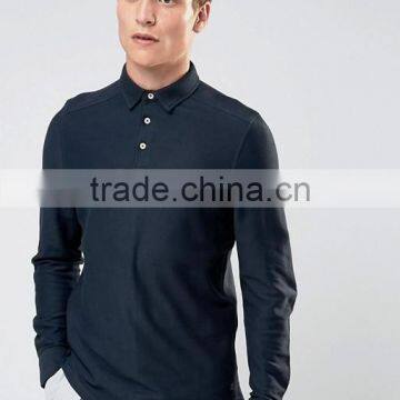 Cheapest Custom Long Sleeve Button Placket Point Collar Navy Men's 65% Polyester 35% Cotton Woven Twill 200g Casual Polo Shirt