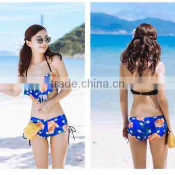 Dark blue printed australia hot women swimsuit with smocked waist