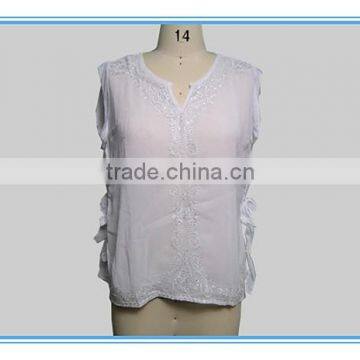 White Chiffon Embroidery Design Casual Blouse For Fat Woman Clothing photo-2