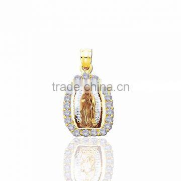 Three tone plated cz medallion pendant