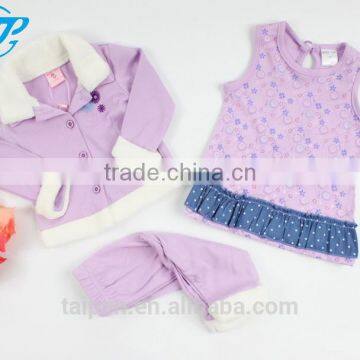 Winter Series Kids 3 Pcs Set Purple Long Sleeve Top + Sleeveless Dress + Pants Knitted Clothing Set FSH1-32