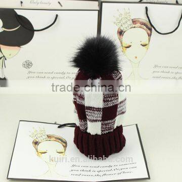 High Quality Winter Warm Hot Fashion Lady Thicken Beanies Knit Winter Hat Cap With Faux Fur Ball photo-2